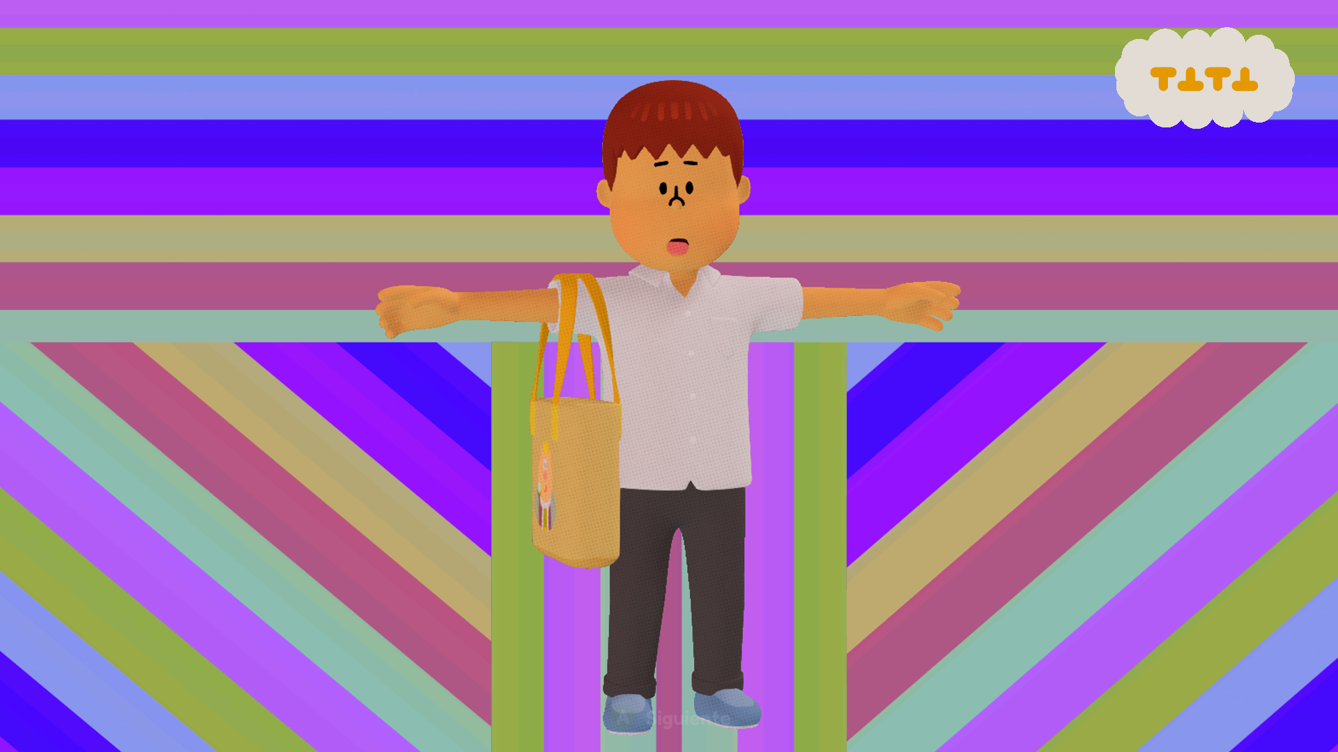 Protagonista de to a T con su característica postura en T y un fondo colorido