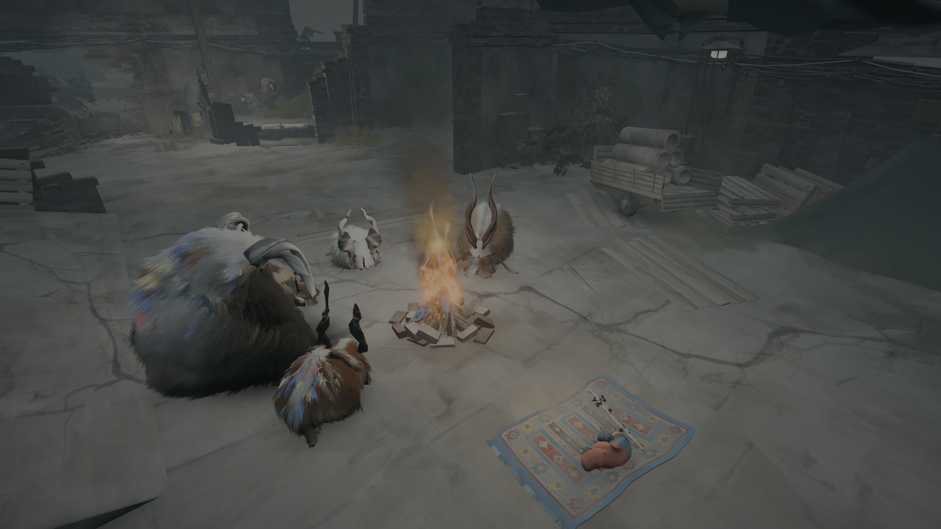 Herdling, captura de un momento junto al fuego y un rebaño de 4 carlicornios