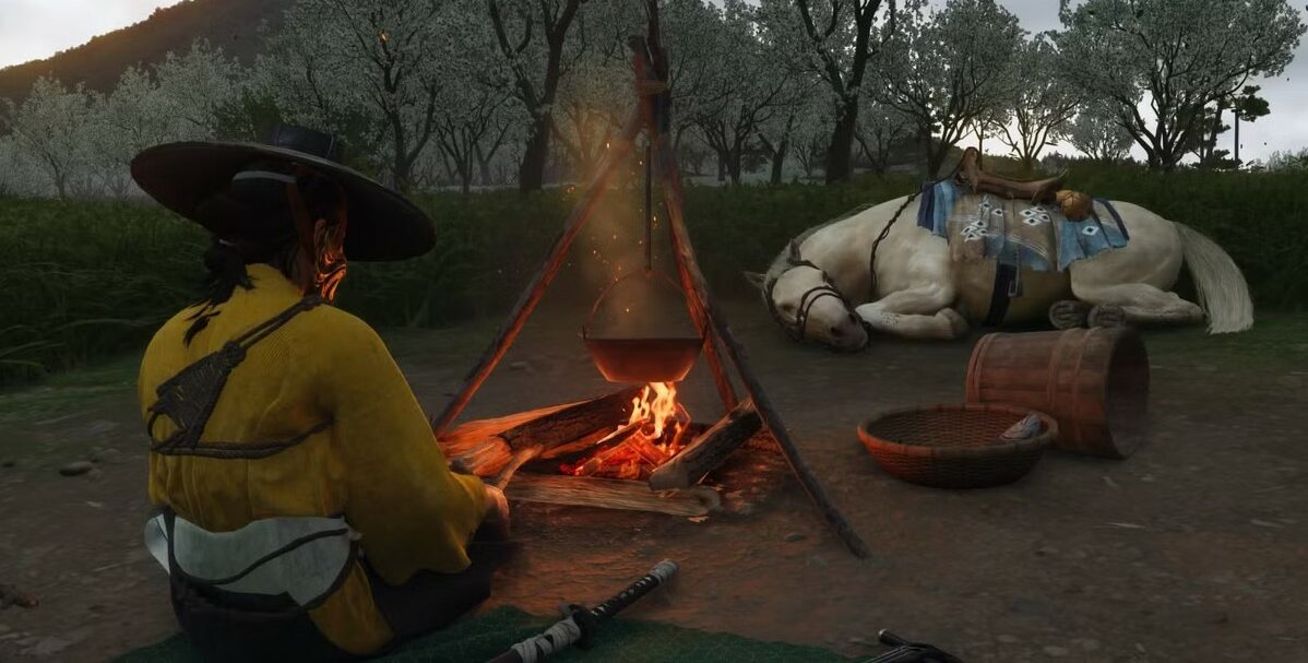 Ghost of Yotei acampada