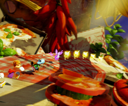Rayman bajando por una rampa hecha de mantel de picnic